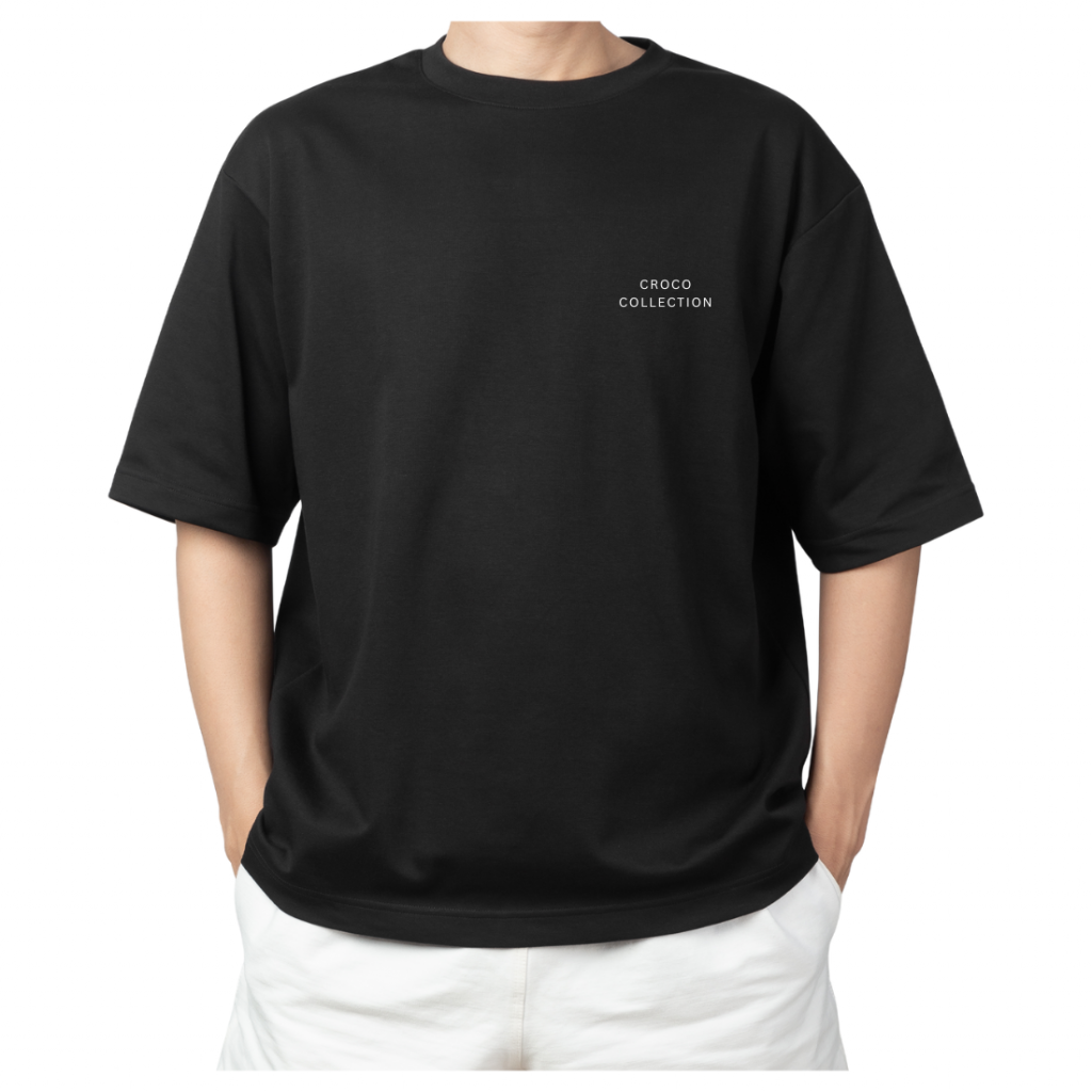 Camiseta Croco Collection – BASICS Negra Apilado